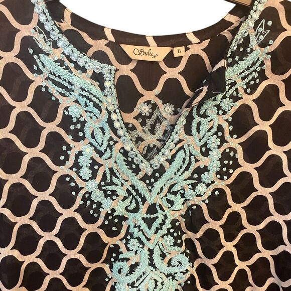 Sulu Sz 6 Black Turquoise Ornate Intricate Embroidered Statement Sleeve Tunic - Picture 3 of 9